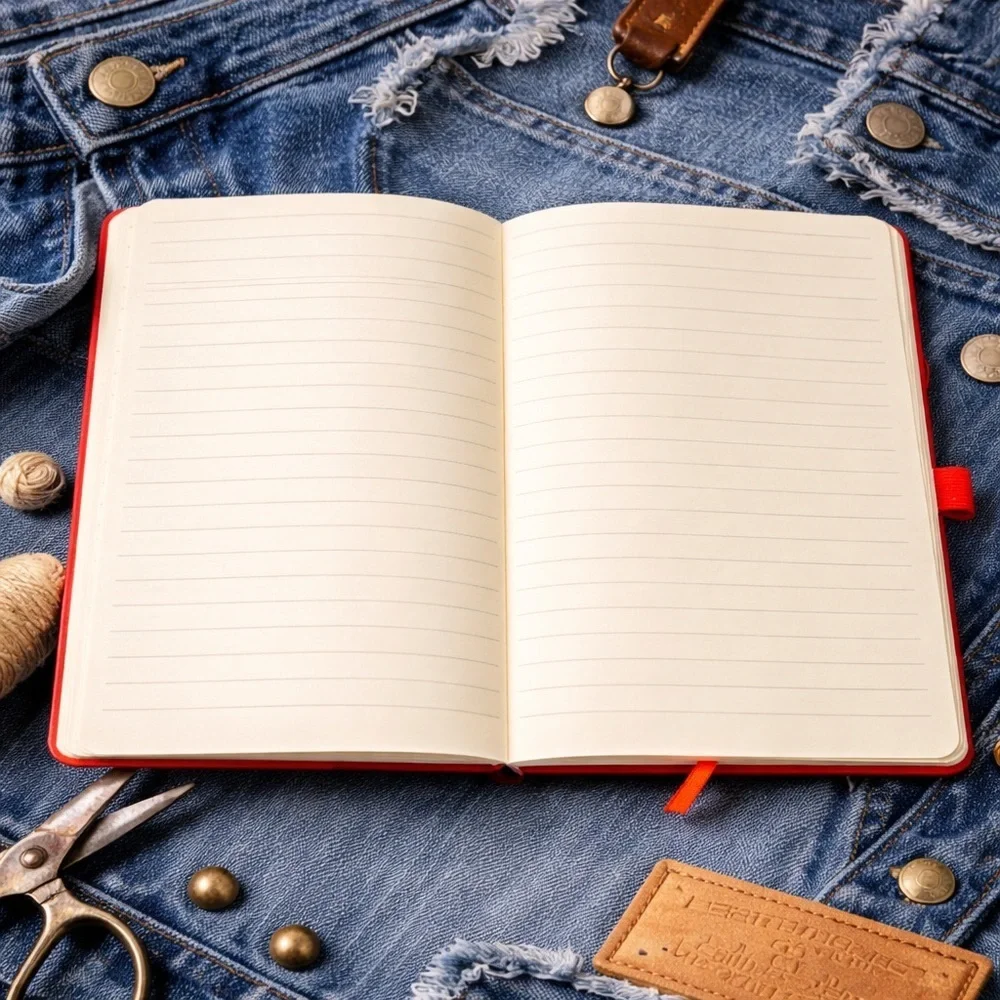 Red Notebook with Blue Graphic Panel